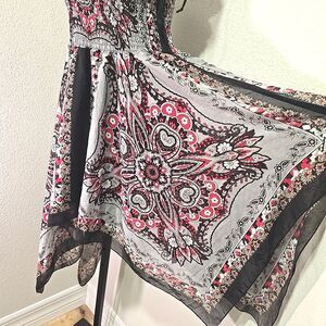 Milkmaid Scarf Print Dress Lge Asymmetric Ruched Y2K Boho Fairy Grunge Festival